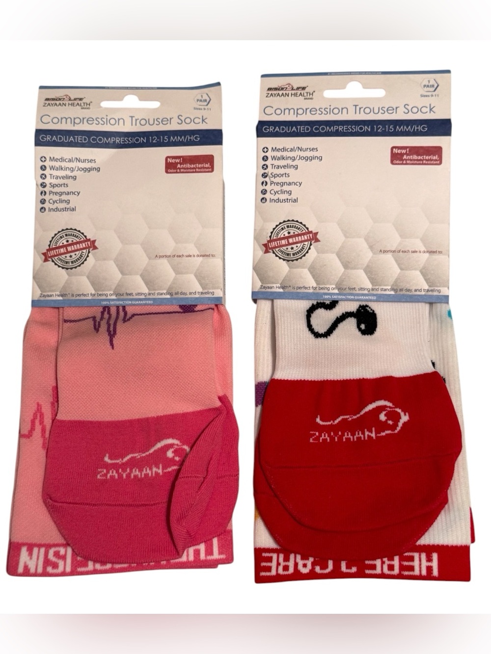 ZAYAAN HEALTH Compression Socks 12-15 mm/Hg Anti-fatigue Comfortable 2 Pack NEW